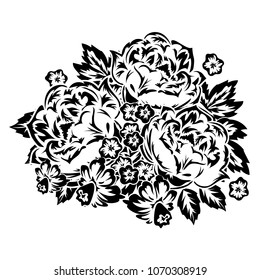 bouquet of flowers monochrome for postcards, congratulations, price tags