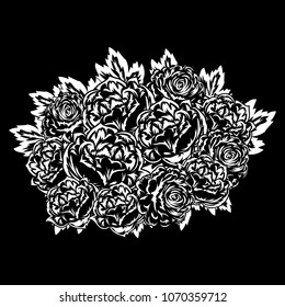 bouquet of flowers monochrome for postcards, congratulations, price tags