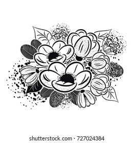 bouquet of flowers monochrome for postcards, congratulations, price tags