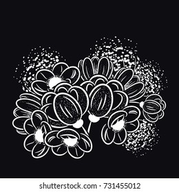 bouquet of flowers monochrome for postcards, congratulations, price tags