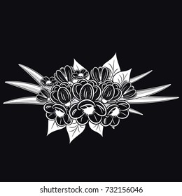 bouquet of flowers monochrome for postcards, congratulations, price tags