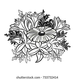 bouquet of flowers monochrome for postcards, congratulations, price tags