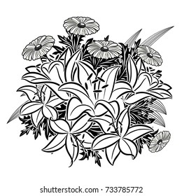 bouquet of flowers monochrome for postcards, congratulations, price tags