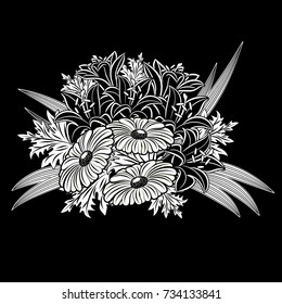 bouquet of flowers monochrome for postcards, congratulations, price tags