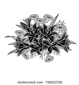 bouquet of flowers monochrome for postcards, congratulations, price tags