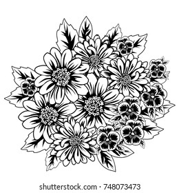 bouquet of flowers monochrome for postcards, congratulations, price tags