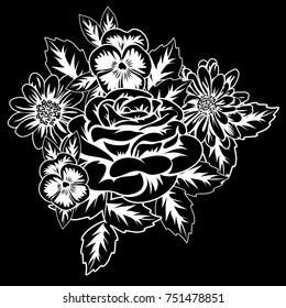 bouquet of flowers monochrome for postcards, congratulations, price tags
