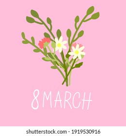 A bouquet of flowers on a pink background. Vector illustration for the holiday on March 8. 