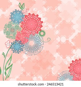 A bouquet of flowers on a pink background. Abstract. Card, texture