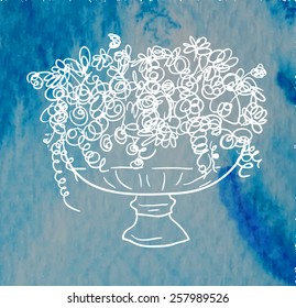 Bouquet of flowers on watercolor background, vector. 