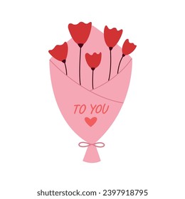 Bouquet of flowers on white background. Valentine's Day celebrat