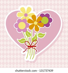 bouquet flowers over pink background. vector illustration