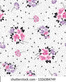 Bouquet-Blumenmuster mit Polka-Dosen-Design für Textilmuster, Modedruck, Stoff