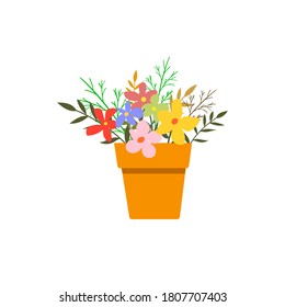 bouquet of flowers in a pot. Vector flat style illustration isolated on white background