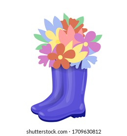 A bouquet of flowers in rubber boots. Vector illustration isolated on a white background. Clip art for the design of sites, banners, labels, covers.