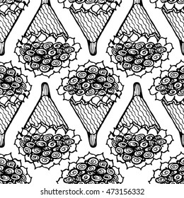 bouquet of flowers. seamless pattern. Design element for wedding greeting card, valentines day invitation, honeymoon postcard. Vintage style, hand drawn pen and ink