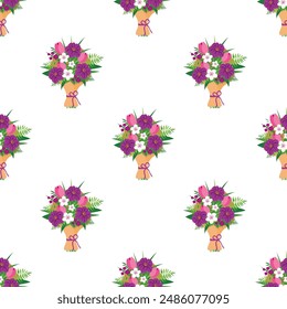 bouquet with flowers seamless pattern, floral print, wrapping paper design for mother's day, valentines day and birthday