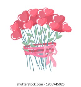 bouquet of flowers in the shape of hearts. Simple drawing in pastel colors. Vector illustration drawn in cartoon style isolated on white background