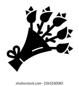 Bouquet mit Blumen solide Symbol, Blumenkonzept, Blumenstempel auf weißem Hintergrund, Rosenbouquet-Symbol im Glyph-Stil für mobiles Konzept und Web-Design. Vektorgrafik