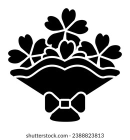 Bouquet with flowers solid icon. Romantic flower present illustration isolated on white. Dating Valentine Day flower bouquet glyph style design, designed for web and app. Eps 10