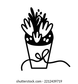 Bouquet of flowers for a special occasion. Drawing up bouquets for weddings, romantic meetings. Icon with flowers for printing stickers, labels, postcards. Cartoon illustration in outline style.