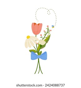 ramo de flores, verano de primavera, concepto en estilo de dibujos animados para tarjeta, impresión, pegatina, postal. 
