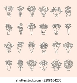 Bouquet flowers. Stylized floral collection with decorative bouquet recent vector plants present or gifts pictures