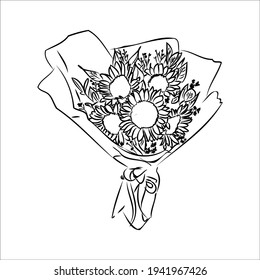 bouquet of flowers, sunflowers, holiday, March 8, gift, spring. print for clothes, fashion. design, trend. vector eps 10