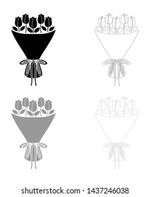 Bouquet of flowers  symbols black grey set