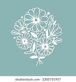 Bouquet of flowers. Template for laser cutting of paper, cardboard, wood, metal. For the design of greeting wedding cards, interior decorations, stickers, stencils, silkscreen printing and scrapbookin