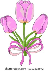 Bouquet of flowers tulips as a gift for celebrate holiday. Vector hand draw  Illustration EPS10