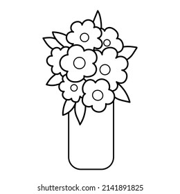 Bouquet of flowers in a vase. Black and white vector illustration. Coloring.