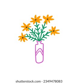 Rótulo de flores en el florín, flores con hojas, ilustración simple dibujada a mano, ilustración vectorial moderna de flores abstractas