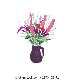 bouquet of flowers in the vase. hand drawn summer flowers,