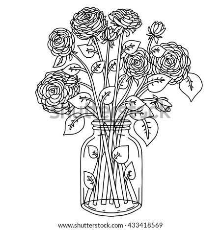 Bouquet Flowers Vase Hand Drawn Black Stock Vector (Royalty Free ...