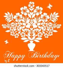 Bouquet of Flowers in a Vase. Happy Birthday card. Vector illustration