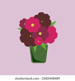 Bouquet of flowers in a vase. Plant bouquet, cute decorative vase with flowers. Vector flat flower bouquet