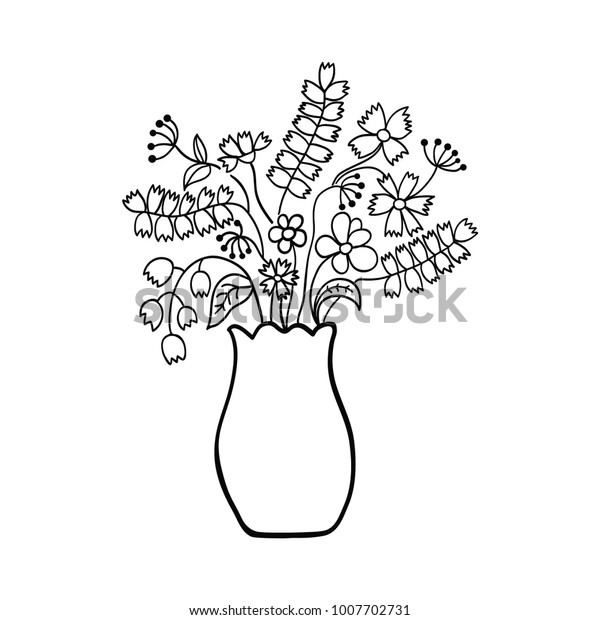 Bouquet Flowers Vase Sketch Hand Drawn Stock Vector Royalty Free