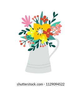 A bouquet of flowers in a vase. Vector illustration 