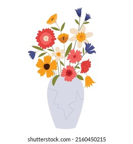 Bouquet of flowers in a vase.Colorful flowers.Gift.Bells, daffodils, gerbera, eustoma.