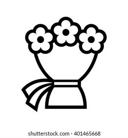 Bouquet of flowers. Vector icon. Black and white illustration. Line drawing.