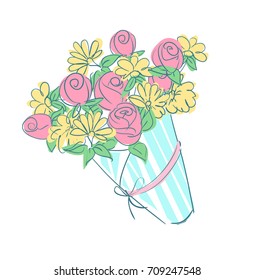bouquet of flowers vector illustration. Flowers in boxes illustration.