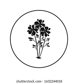 Bouquet of flowers. Vector illustration in the form of a round black and white icon for websites.