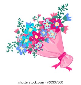 bouquet of flowers vector illustration.  Hand-drawn Flowers, Hand-drawn element for Valentine's Day.