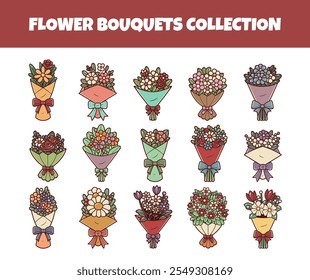 Bouquet flowers vector illustration set