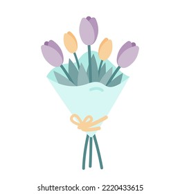 Bouquet of flowers. Vector illustration of tulips on white background. Plants of pastel colors.