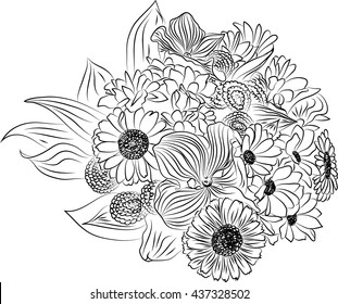 Bouquet of flowers, vector sketch.