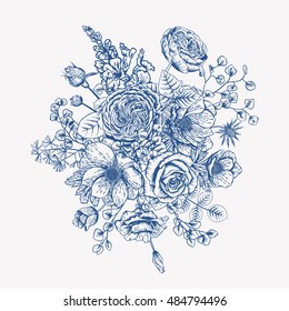 Bouquet of flowers. Wedding card. Vector illustration.