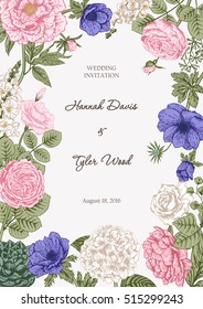 Ramo de flores. Tarjeta de matrimonio. Ilustración vectorial.