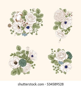 Bouquet of flowers. Wedding card. Vector illustration.